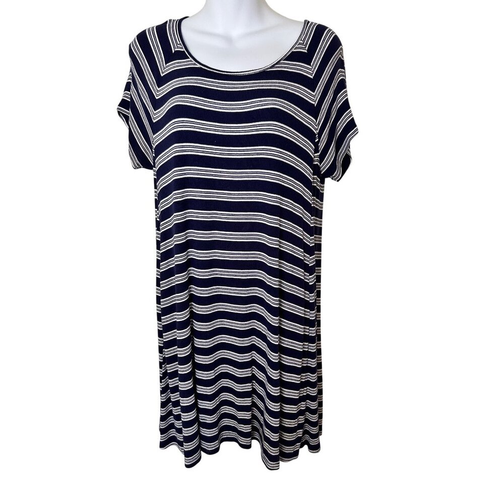 Old Navy Womens Large Navy & White Striped Short Sleeve Comfort Day Dress